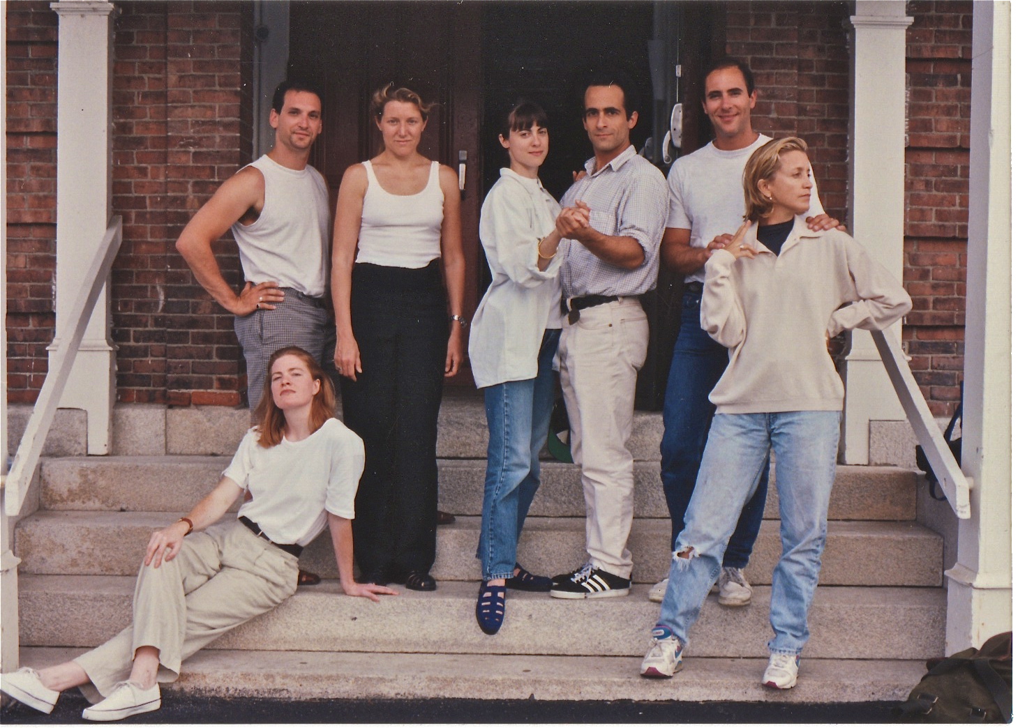 Cast of J.B. Priestley's DANGEROUS CORNER, adapted and directed by David Mamet, Atlantic Theater Company, Burlington, VT (1996): Robert Bella, Hilary Hinckle, Mary McCann, Rebecca Pidgeon, David Pittu, Jordan Lage, Felicity Huffman.