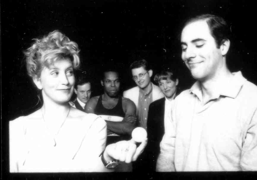 Cast of Quincy Long's SHAKER HEIGHTS. featuring Felicity Huffman & Jordan Lage, Atlantic Theater Company, NYC (1993).
