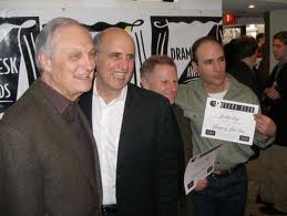 Alan Alda, Jeffrey Tambor, Gordon Clapp, & Jordan Lage receiving their Drama Desk Award certificates for Best Ensemble Acting in the 2005 Broadway revival of David Mamet's GLENGARRY GLEN ROSS.