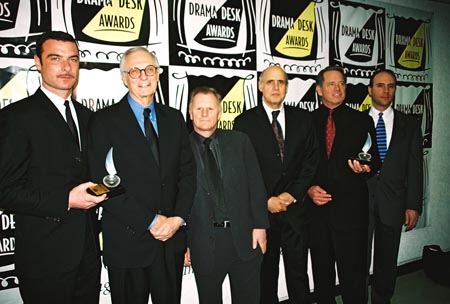 Liev Schrieber, Alan Alda, Gordon Clapp, Jeffrey Tambor, Tom Wopat, & Jordan Lage receive their Drama Desk Awards for Best Ensemble Acting in the 2005 Broadway revival of David Mamet's GLENGARRY GLEN ROSS.