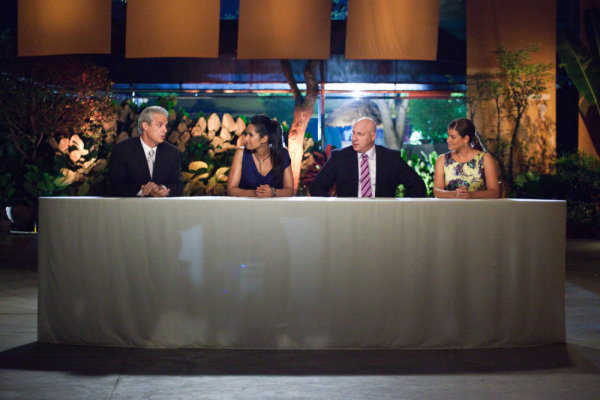 Still of Padma Lakshmi, Eric Ripert, Gail Simmons and Tom Colicchio in Top Chef (2006)