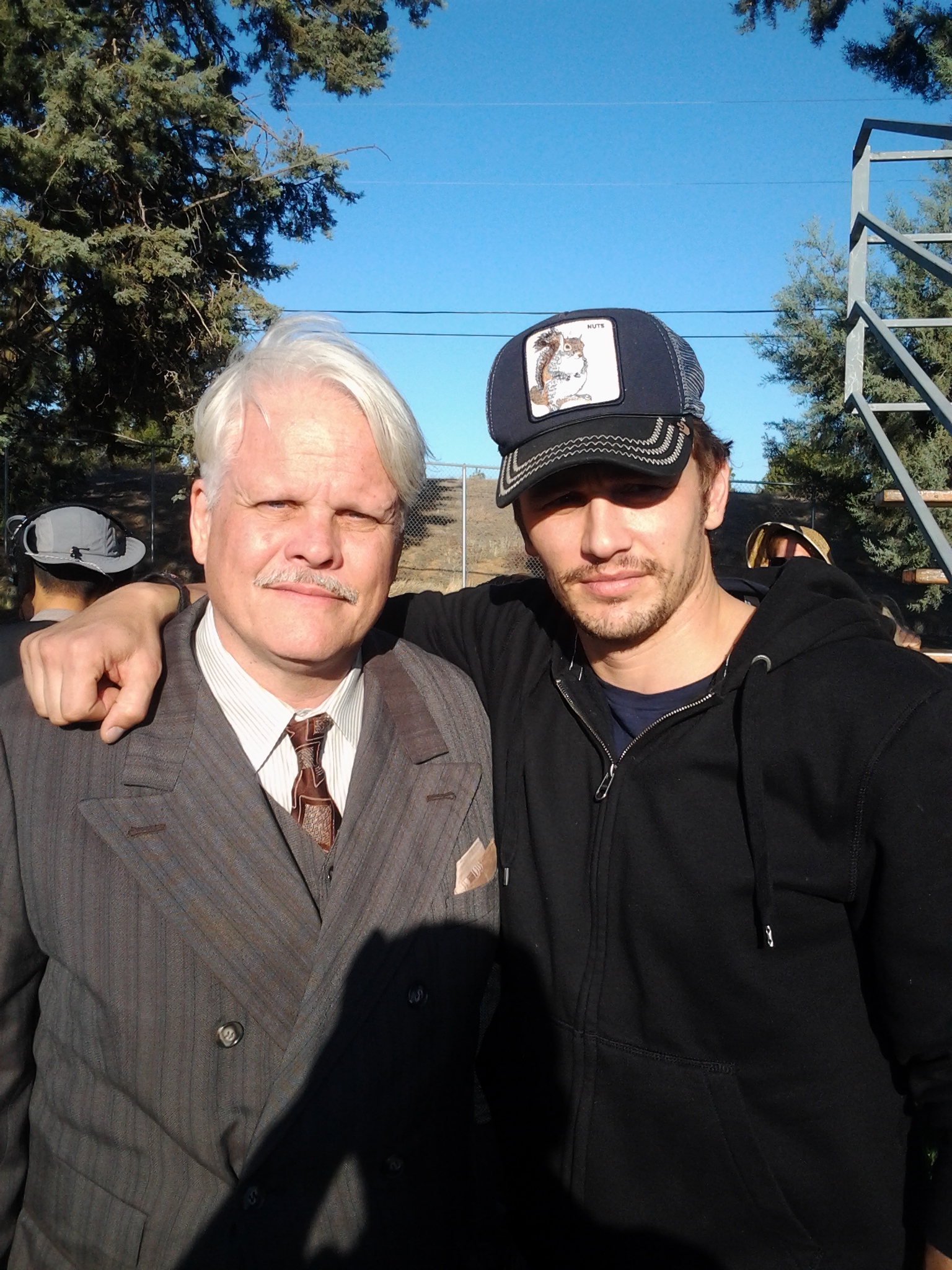 Brian Lally and James Franco on the set of 