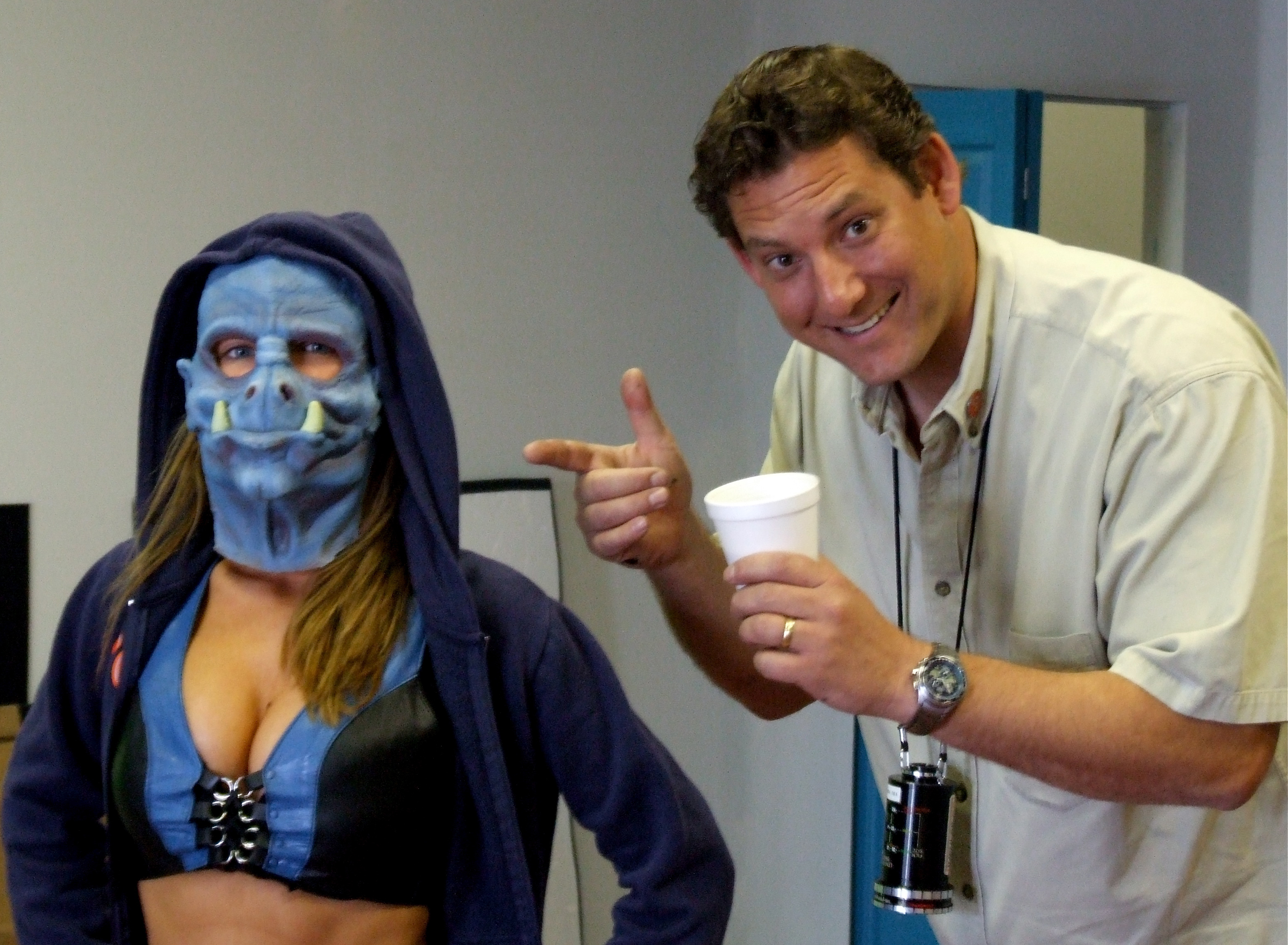 Katy O'leary and Dan Lantz goofing around on the set of 