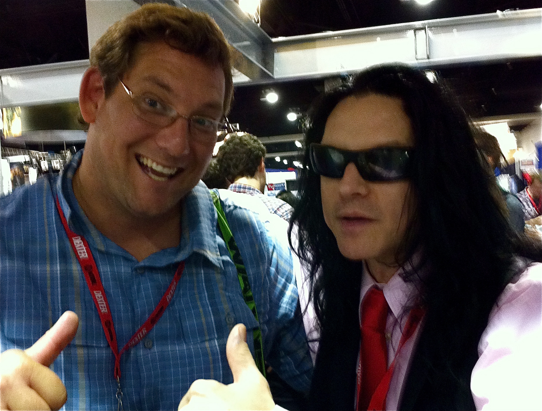 Tommy Wiseau and Dan Lantz present their films in the Atom Films Booth at ComicCON.