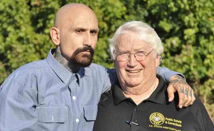 Robert LaSardo with Warden Burl Cain. On location at Angola State Penitentiary for the film production of Long Day Journey (2012)
