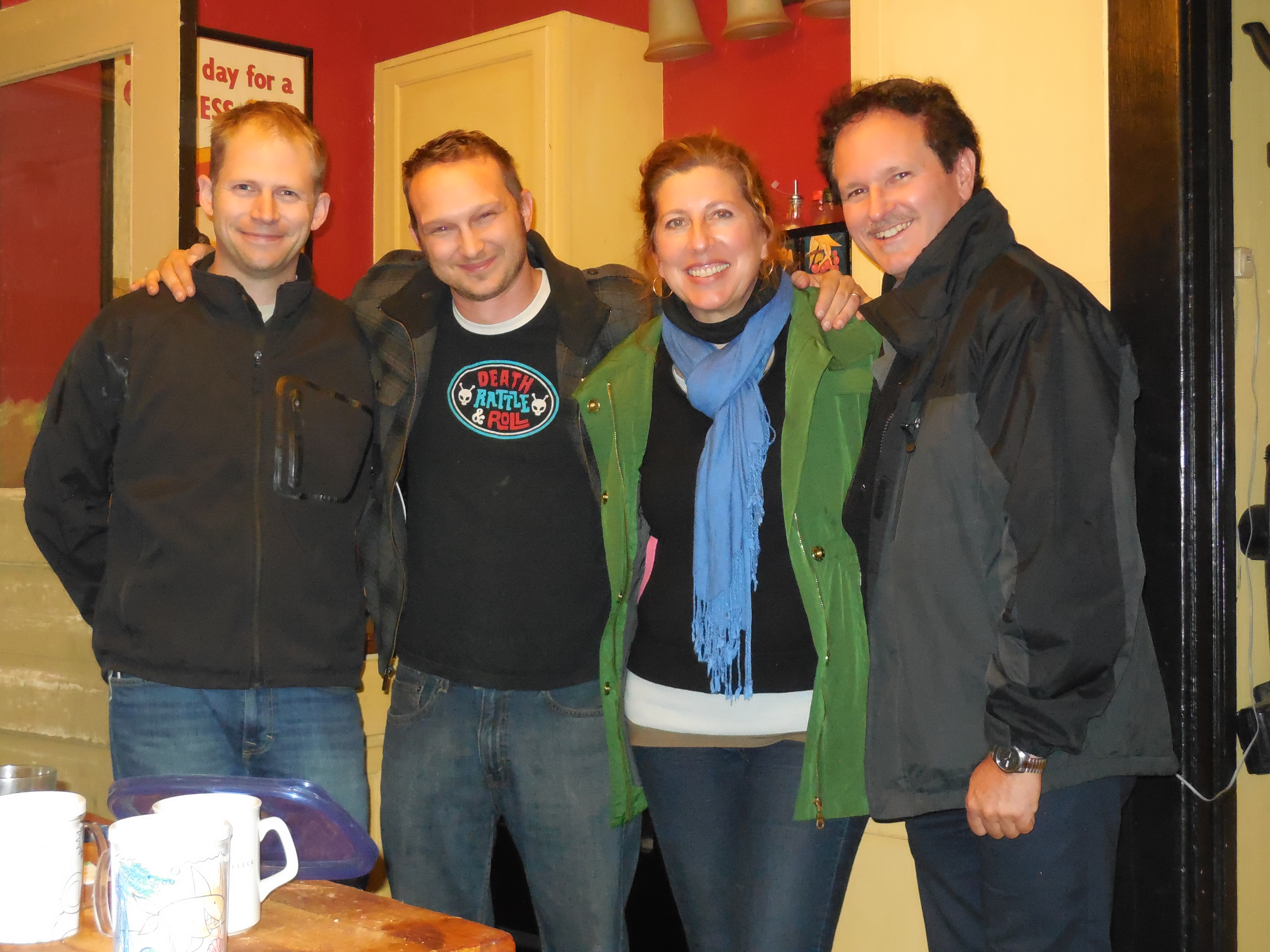 Filmmakers Ryan Reed, Andy Wiest, and actors Kari Wishingrad and Larry Laverty in Kalispell, Montana, 2014.