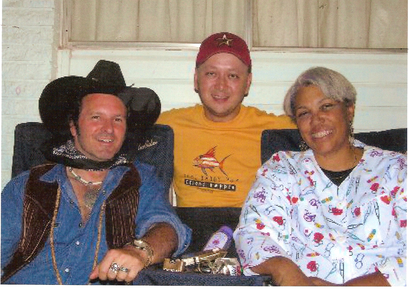 Larry Laverty, Randy Webb, Shiron Butterfly on the set of 'Cowboy & Kick' , Tulsa, OK
