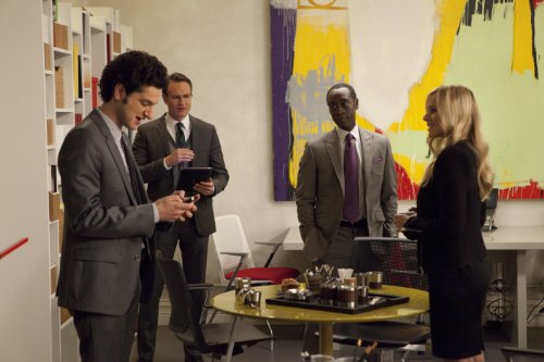 Still of Don Cheadle, Kristen Bell, Josh Lawson and Ben Schwartz in House of Lies (2012)