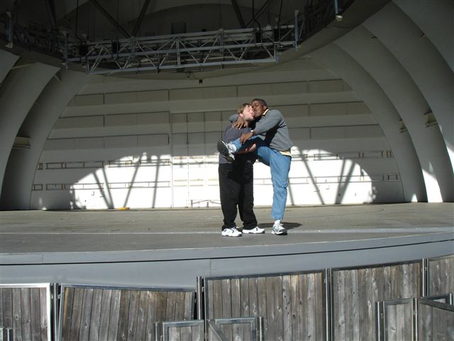 Shane LeMar & Trumpeter Scott Daycock of his band. Having fun at the Hollywood Bowl 2007