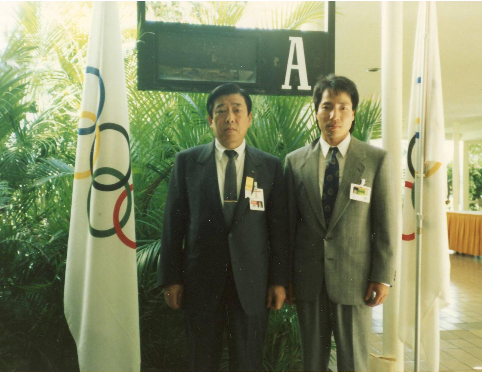 IOC vice president Dr. Un Yong Kim and Julian Lee at event of IOC 95th session