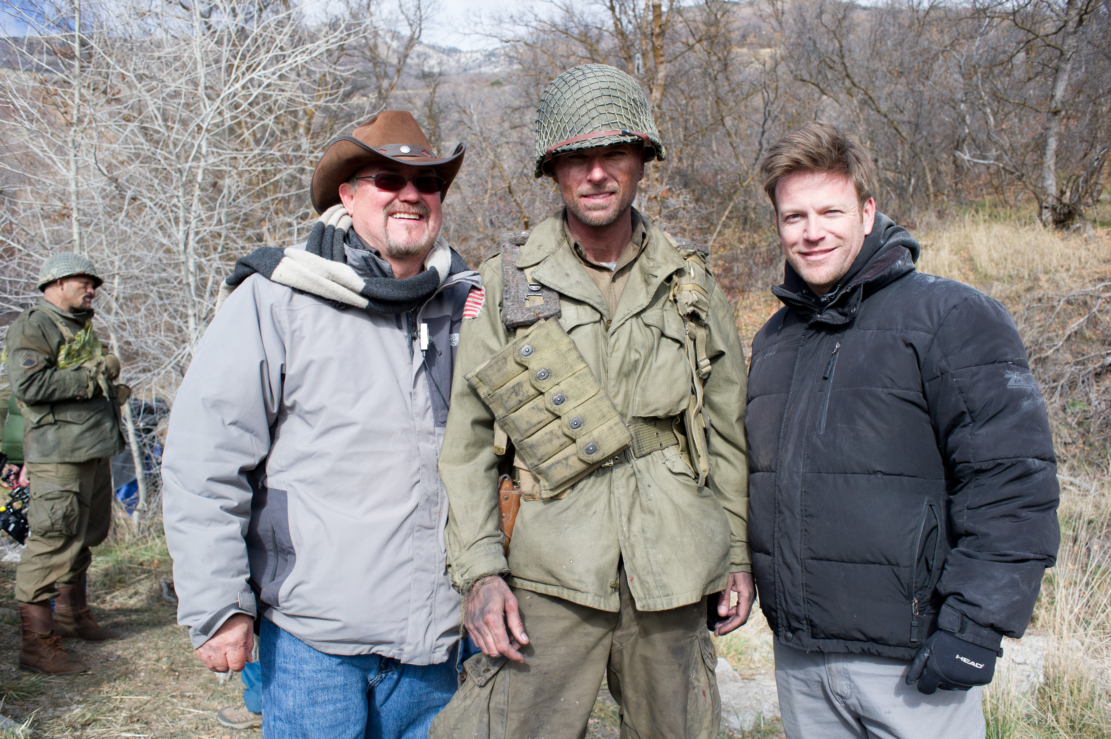 Steven A Lee with Luke Goss and John Lyde on the set of War Pigs