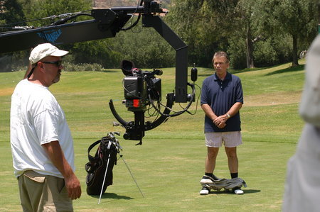 Star David Leisure is caught with his pants down while filming National Lampoon's Teed Off Too.