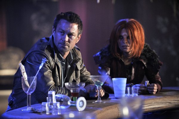 Still of Grant Bowler and Stephanie Leonidas in Defiance (2013)