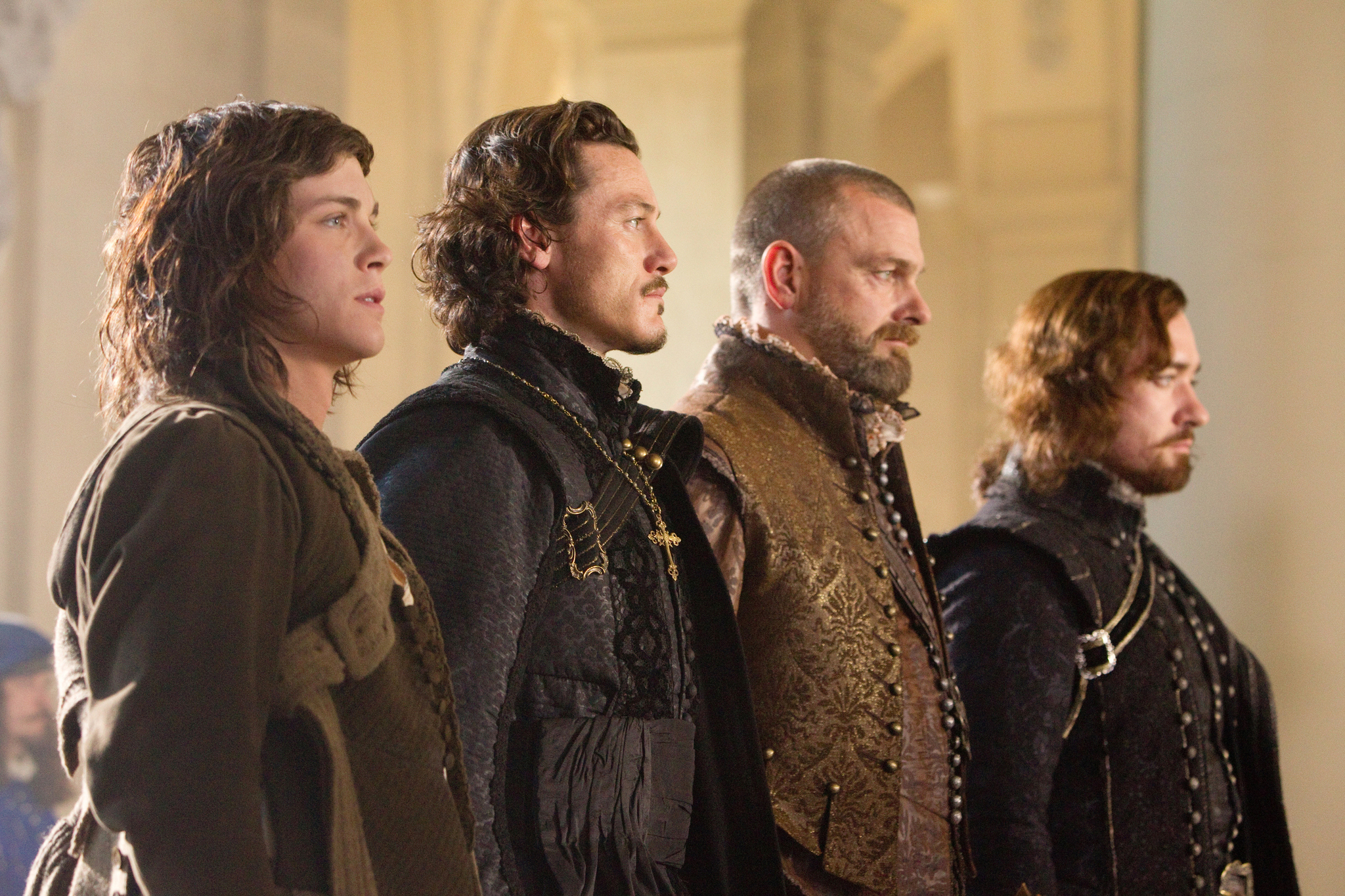 Still of Logan Lerman, Matthew Macfadyen, Ray Stevenson and Luke Evans in Trys muskietininkai 3D (2011)