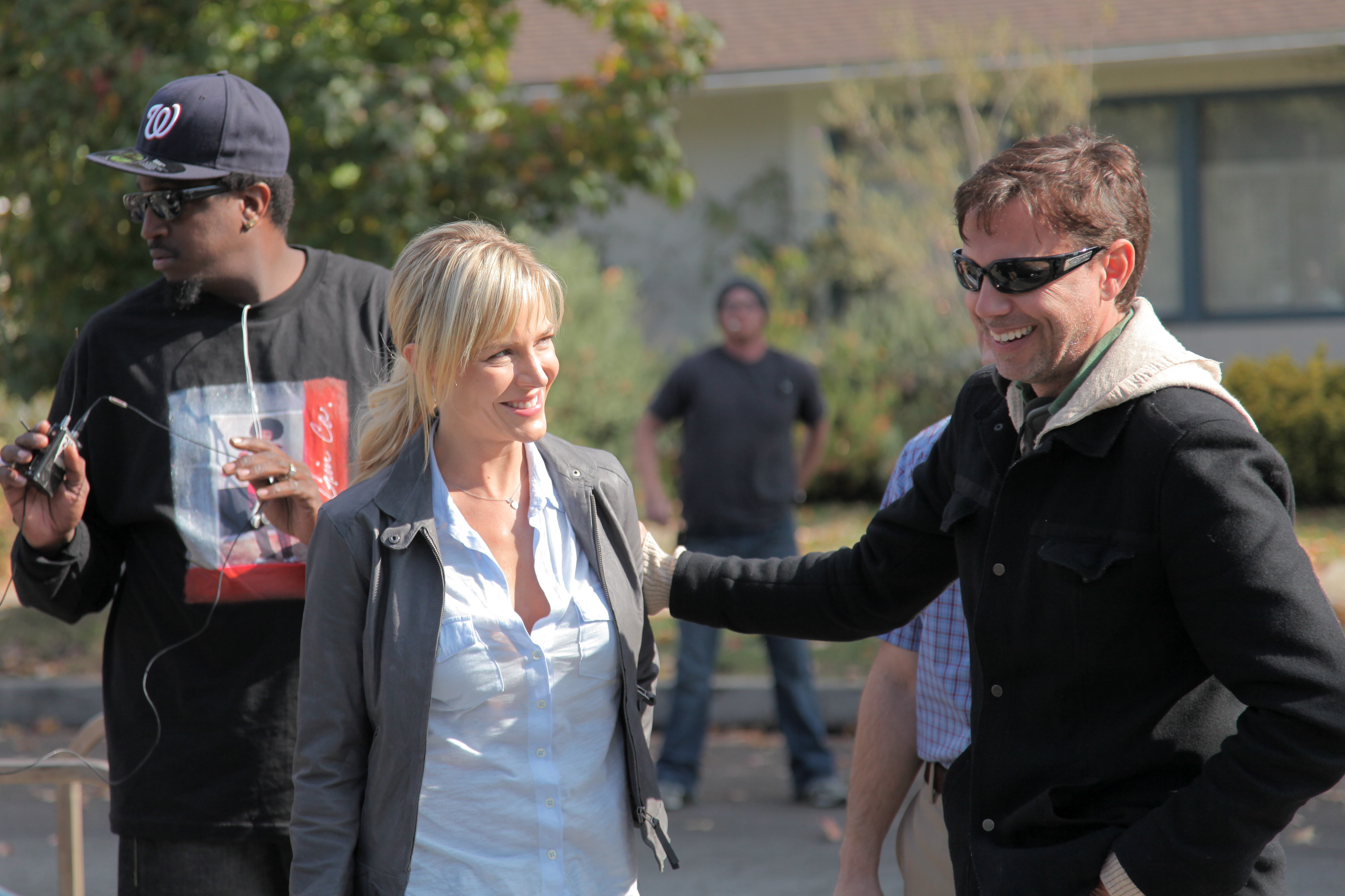 Director Matthew Leutwyler and Julie Benz on the set of Answers to Nothing.