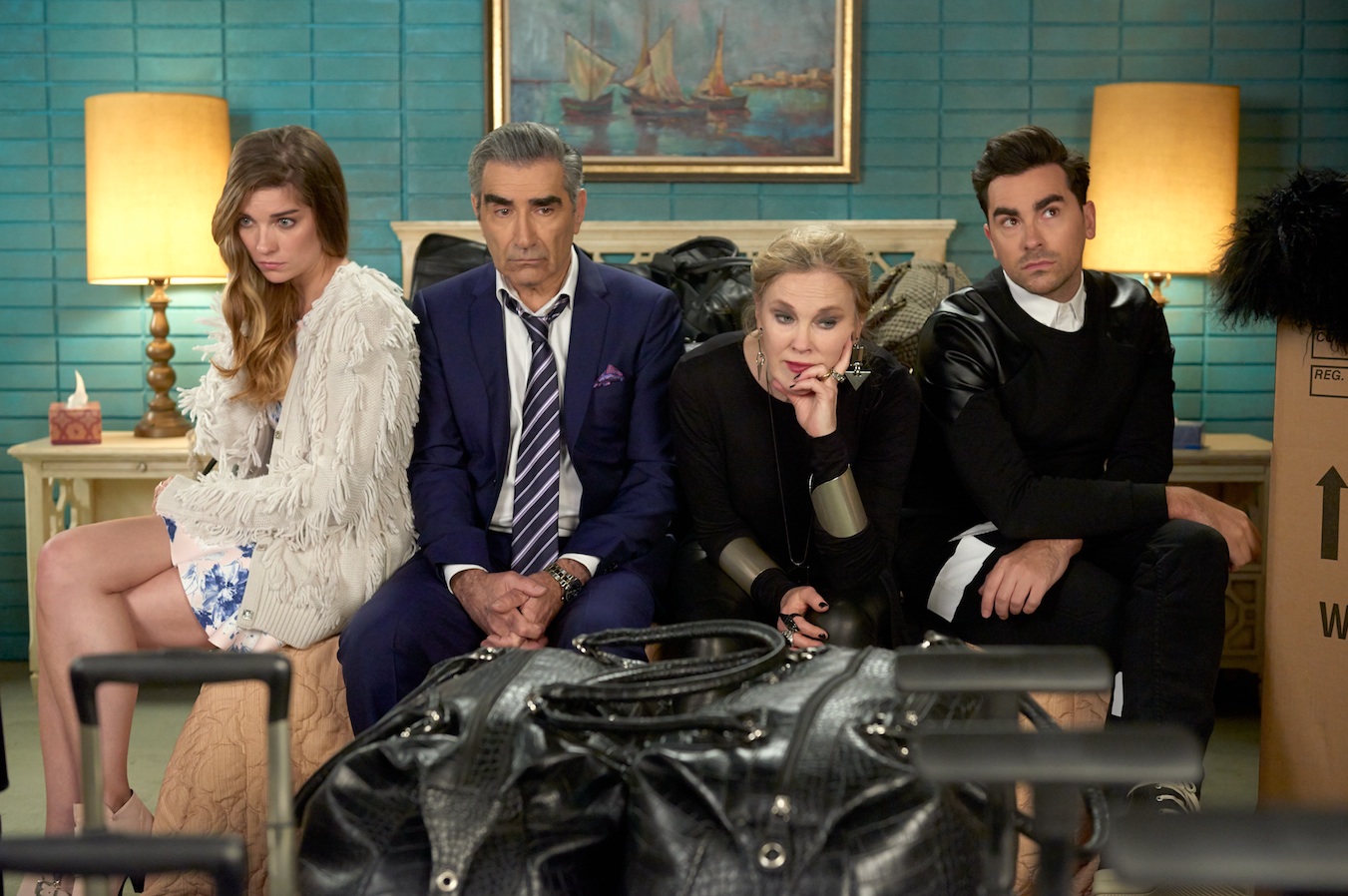 Still of Catherine O'Hara, Eugene Levy, Annie Murphy and Dan Levy in Schitt's Creek (2015)