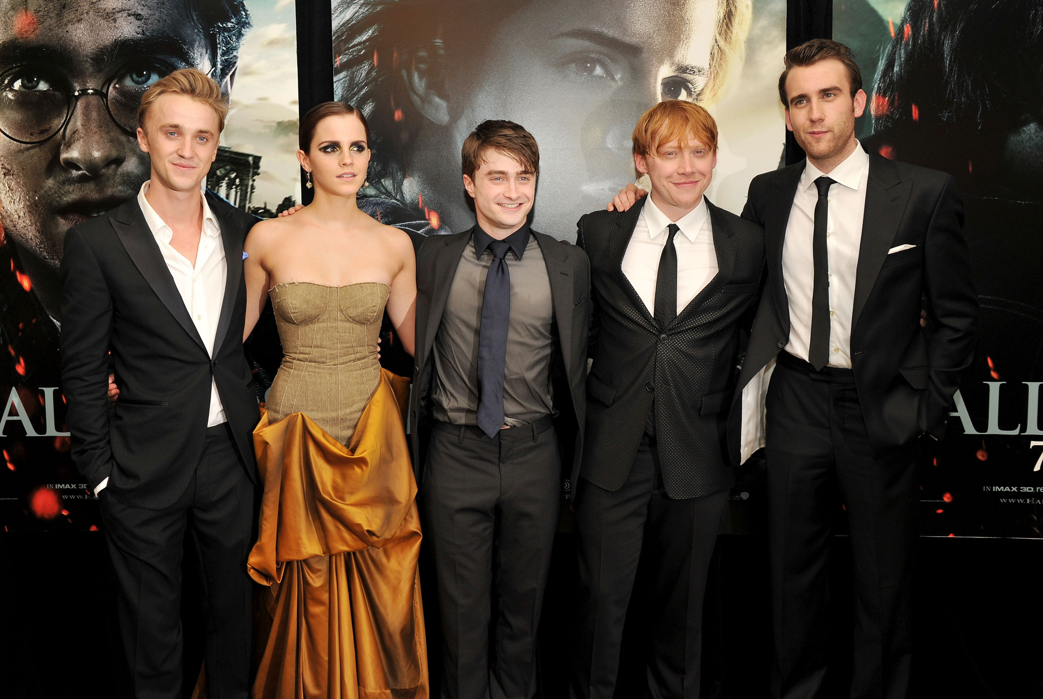 Tom Felton, Rupert Grint, Matthew Lewis, Daniel Radcliffe and Emma Watson at event of Haris Poteris ir mirties relikvijos. 2 dalis (2011)