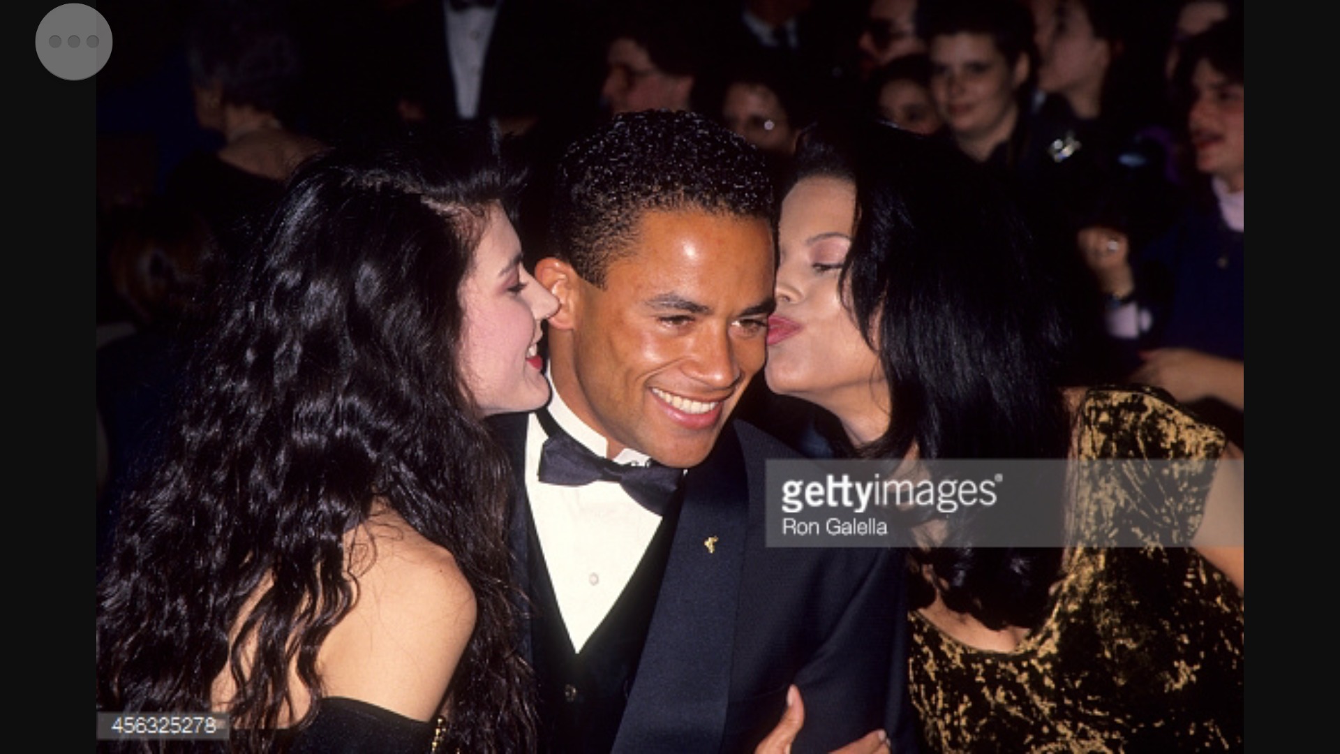 Co Star Rene Jones and real life girlfriend Brenda Balart Brown kiss Thyme Lewis on red carpet at Emmy's 1997