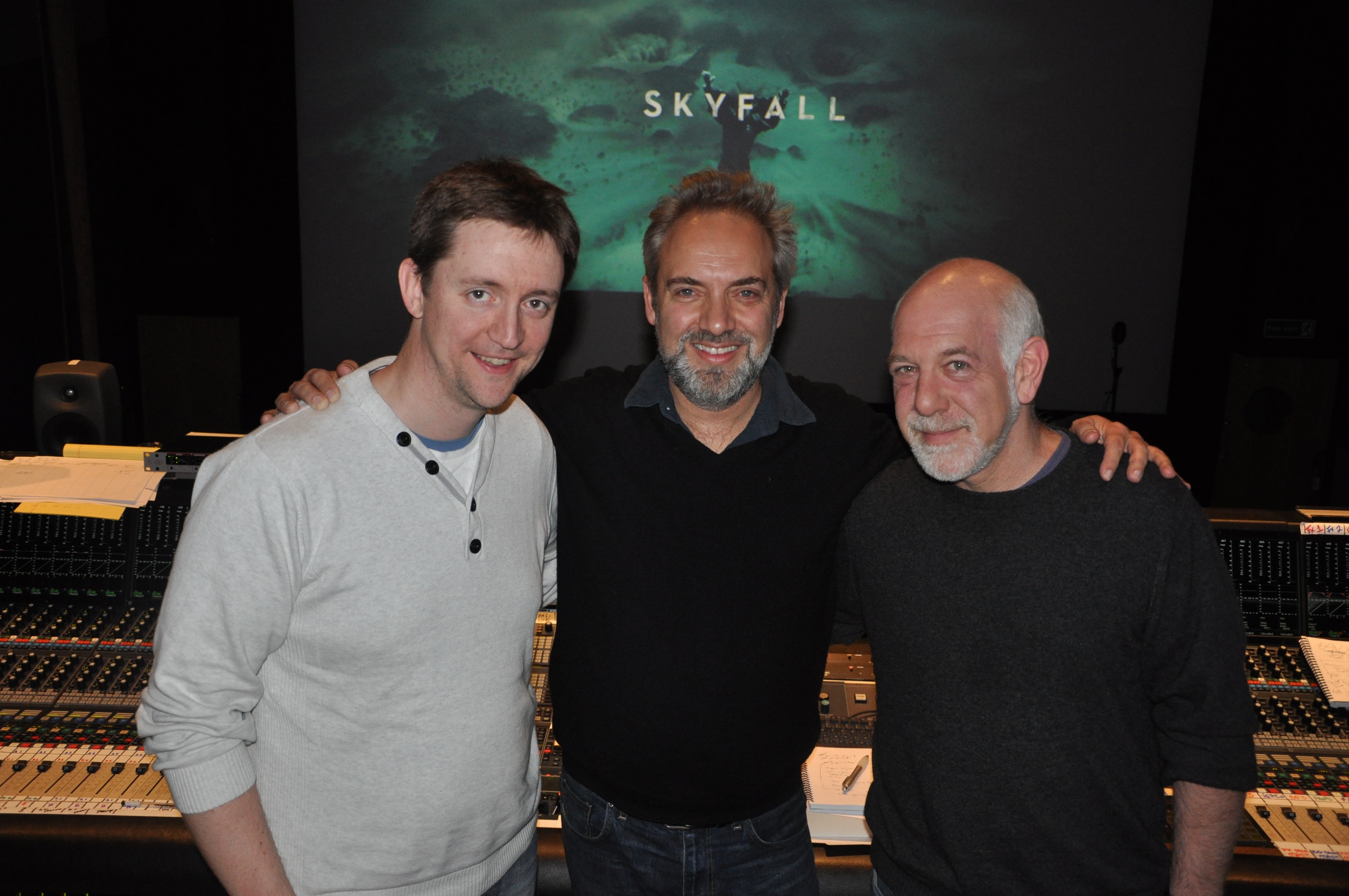 Tony Lewis, Sam Mendes, Bill Bernstein in October 2012 at the Skyfall Final Mix, De Lane Lea, London