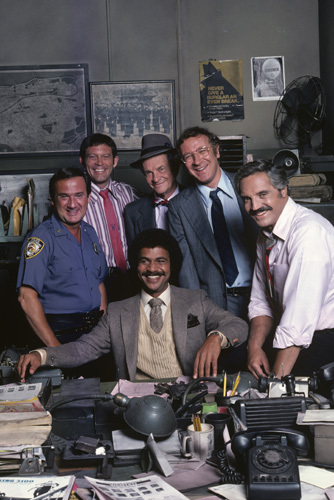 Ron Carey, Max Gail, Ron Glass, James Gregory, Steve Landesberg and Hal Linden in Barney Miller (1974)