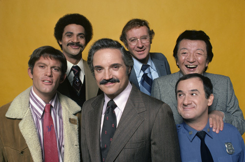 Ron Carey, Max Gail, Ron Glass, Steve Landesberg, Hal Linden and Jack Soo in Barney Miller (1974)