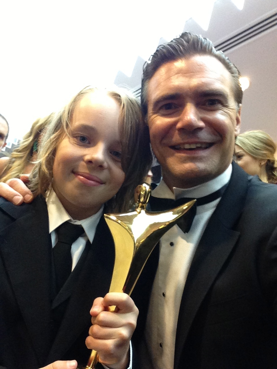 Ed Oxenbould and Jeremy Lindsay Taylor after PUBERTY BLUES won the 2013 AACTA Award for Best Drama