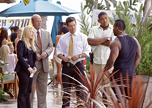 Still of Eddie Cibrian, Rex Linn, Emily Procter and Omar Miller in CSI Majamis (2002)
