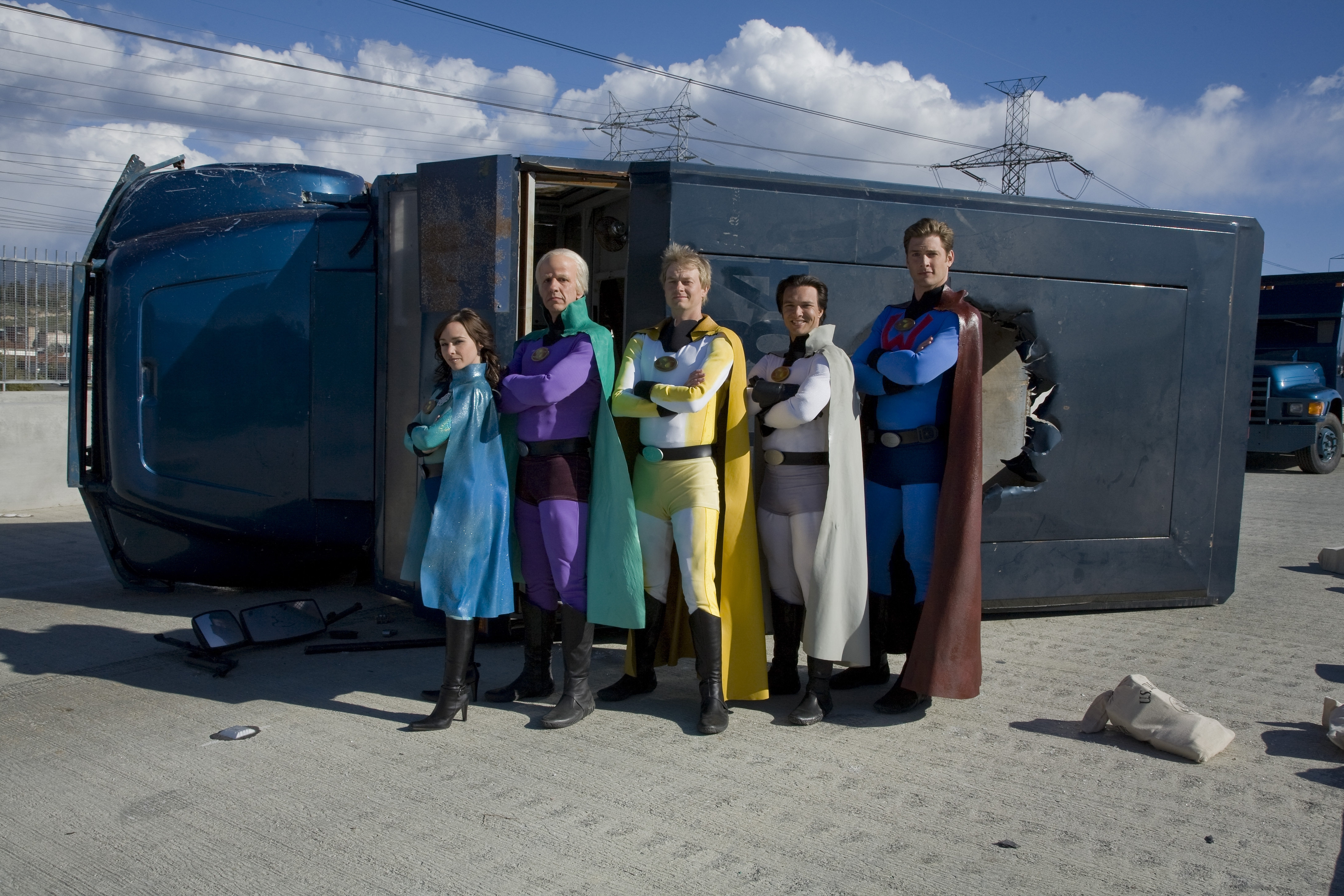 Danielle Harris, Sam Lloyd, Ryan McPartlin, Justin Whalin and Ray Griggs in Super Capers: The Origins of Ed and the Missing Bullion (2009)