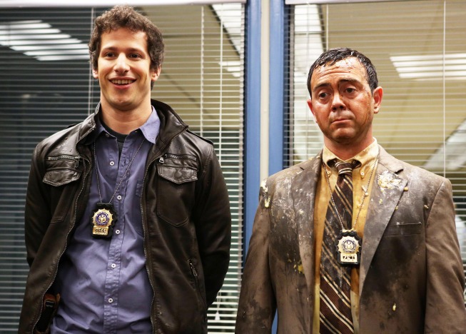 Still of Joe Lo Truglio and Andy Samberg in Brooklyn Nine-Nine (2013)