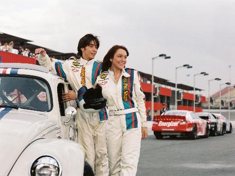 Still of Lindsay Lohan and Herbie The Love Bug in Herbie Fully Loaded (2005)