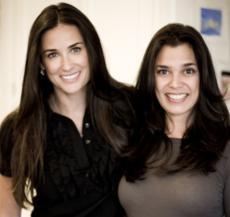 Kamala Lopez and Demi Moore during the Speechless Without Writers Campaign filming Paul Haggis' 