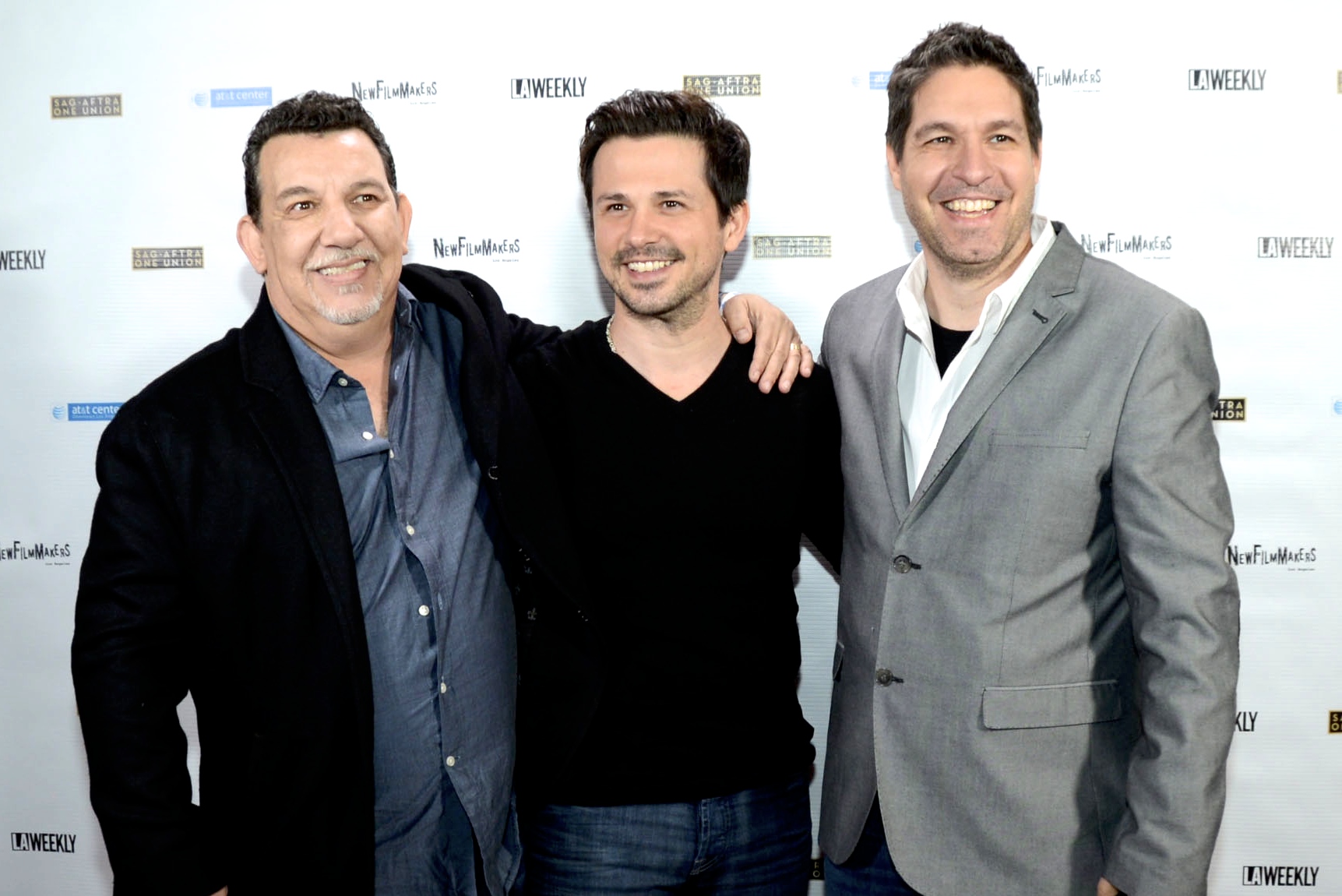 Top Rebel Productions co-founders producer Bill Winett (R), actor Freddy Rodriguez, writer-director Francisco Lorite