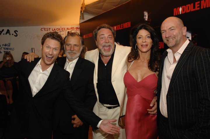 Brian Tyler, Rade Serbedzija, George Gallo, Julie Lott Gallo, and Graham McTavish at the Middle Men party in Cannes.