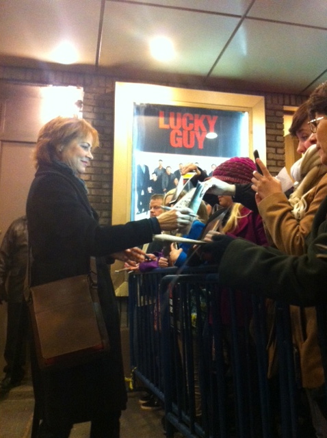 Deirdre Lovejoy signing autographs outside The Broadhurst Theatre after LUCKY GUY, starring Tom Hanks.
