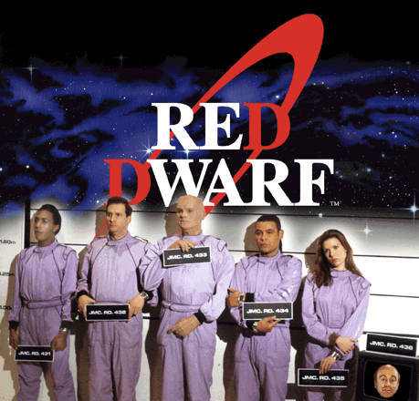 Chris Barrie, Craig Charles, Danny John-Jules, Robert Llewellyn and Norman Lovett in Red Dwarf (1988)