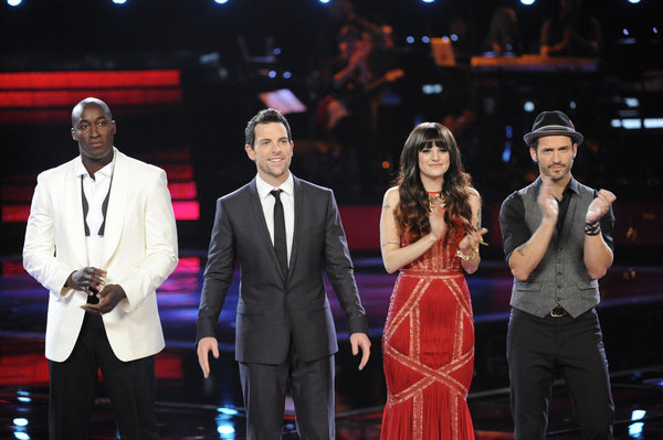 Still of Tony Lucca, Chris Mann and Juliet Simms in The Voice (2011)