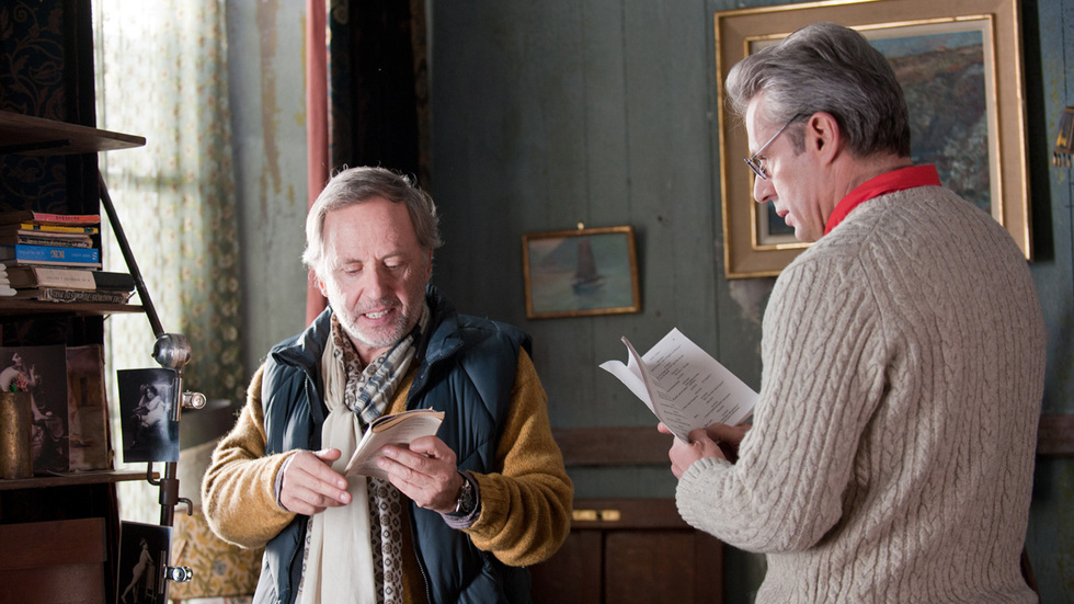 Still of Fabrice Luchini and Lambert Wilson in Alceste à bicyclette (2013)