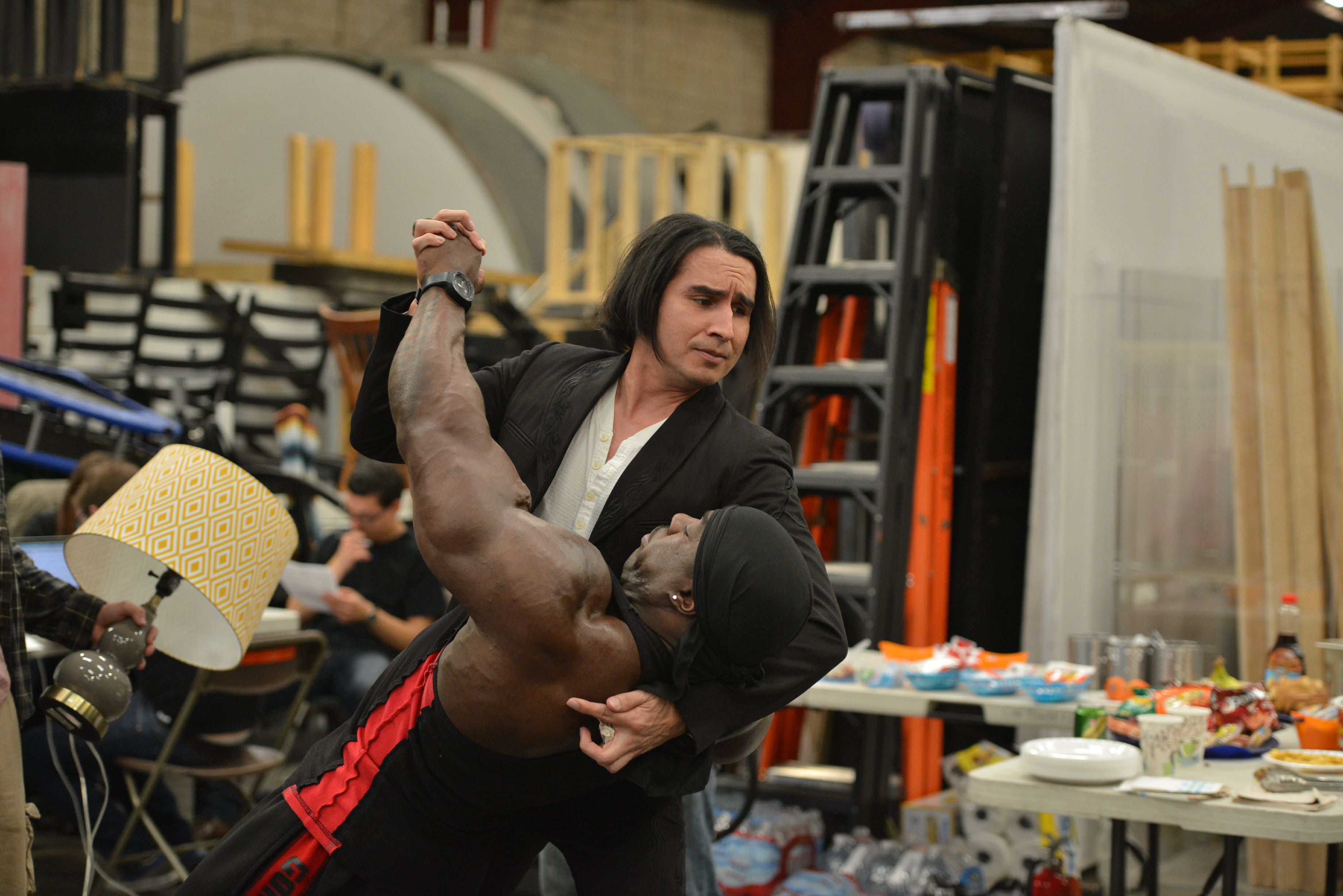 Downtime with Kali Muscle, couple of tough guys on the set of The Martini Shot