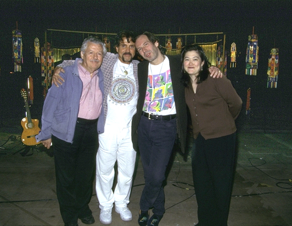 (left to right) Joe Lupica, Francesco Lupica, Hans Zimmer and Rosanna Sun. During The Thin Red Line recording session at 20th Century Fox Studio's stage 14.