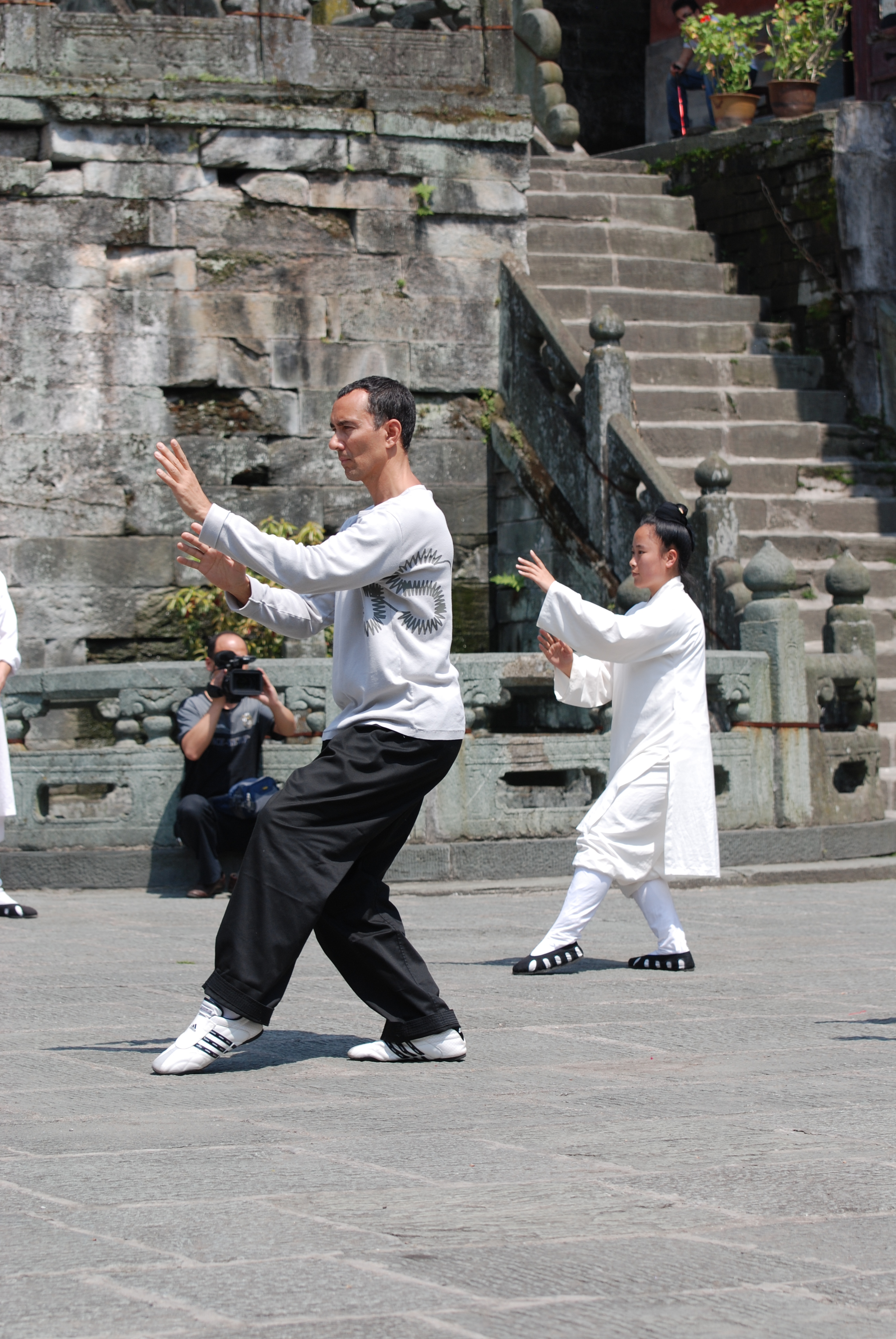 Wudang Taoist Temple, China. 2012 Sifu Vincent Lyn and Shifu Pan Ke Di in perfect harmony.