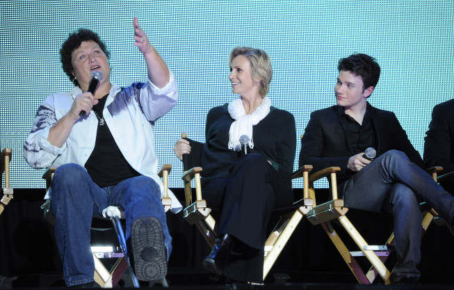 Still of Dot-Marie Jones, Jane Lynch and Chris Colfer in Glee (2009)