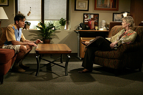 Still of Charlie Sheen and Jane Lynch in Two and a Half Men (2003)