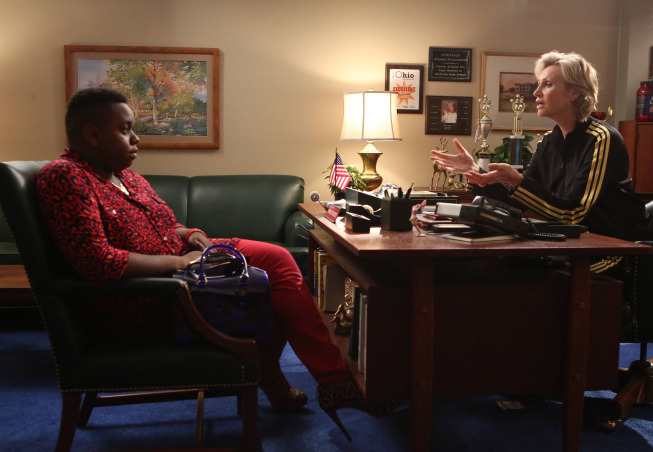 Still of Jane Lynch and Alex Newell in Glee (2009)