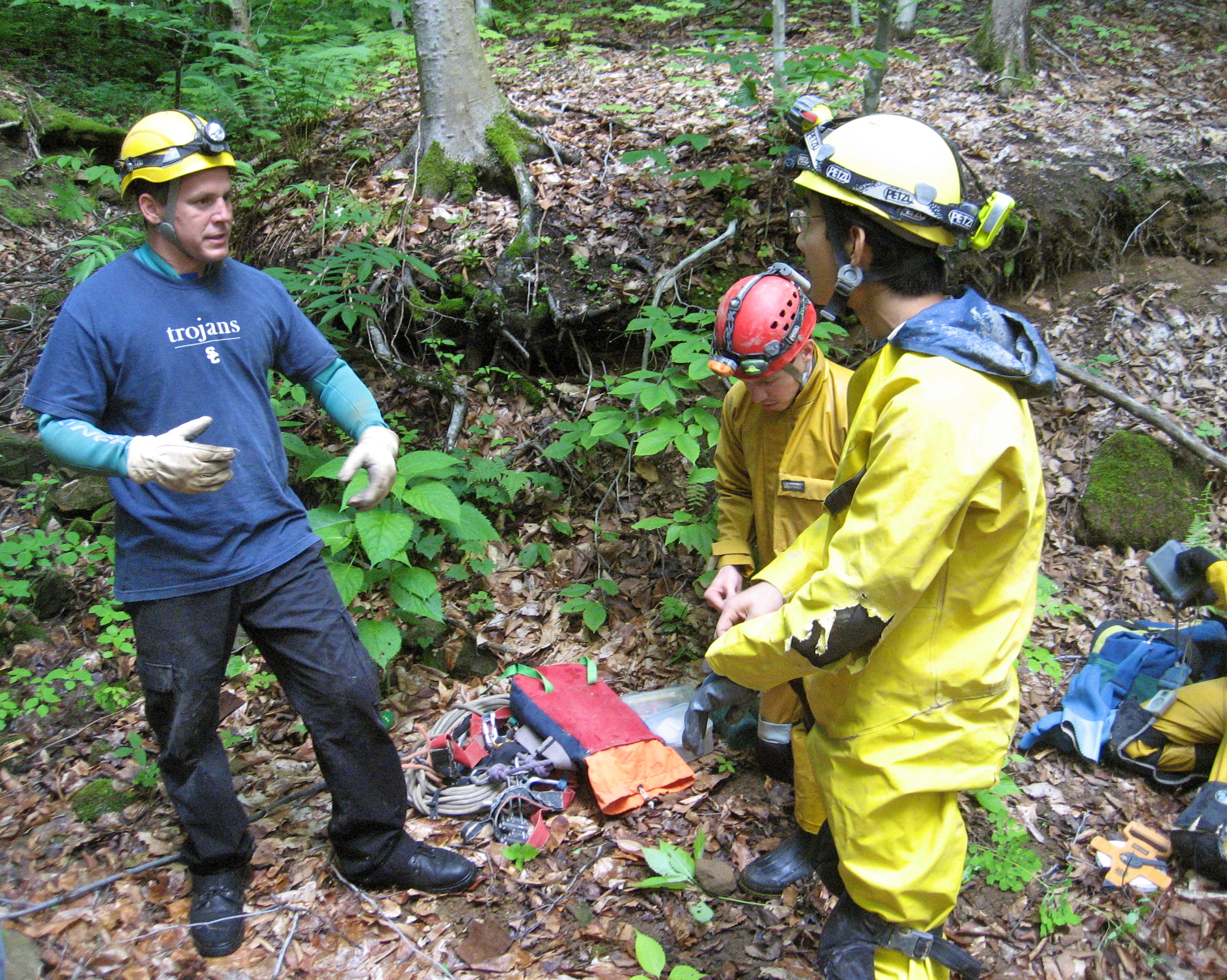 Preparing to enter Schroeder's Pants Cave during filming of the documentary, Tragic Exposure and the recovery of James Gentry Mitchell's remains - June 2006