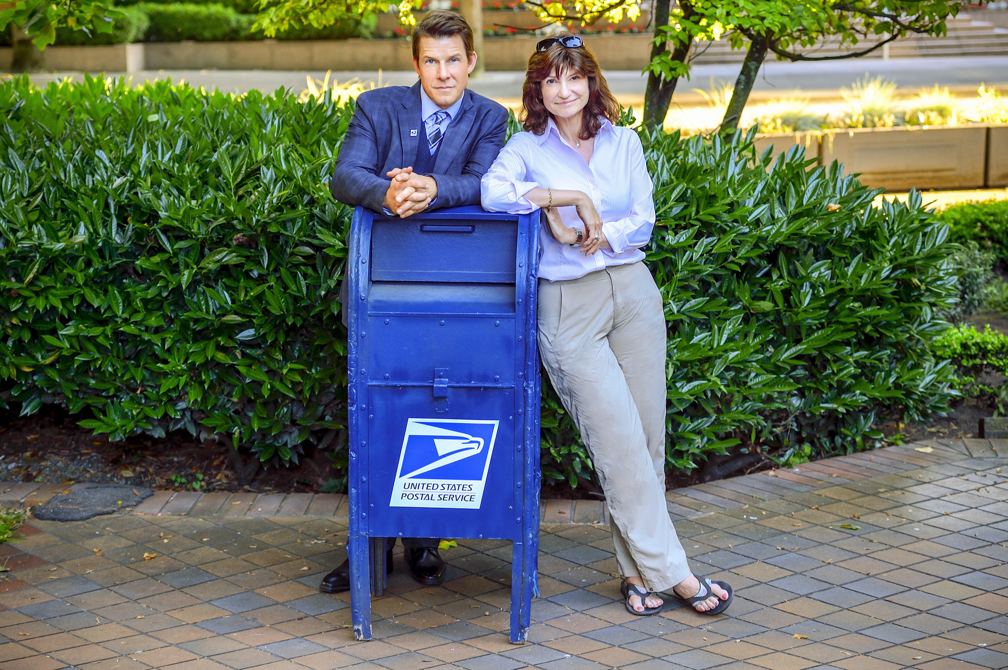 Still of Eric Mabius and Martha Williamson in Signed, Sealed, Delivered (2014)