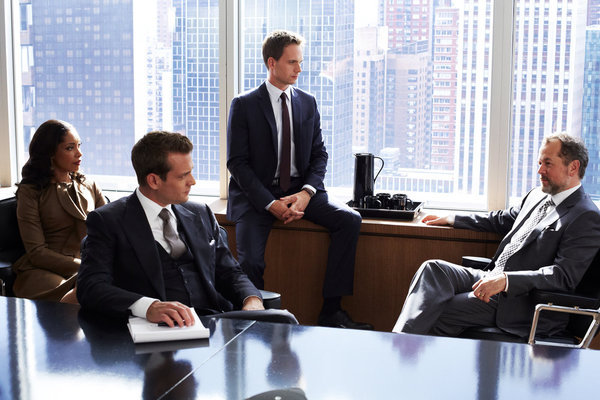 Still of David Costabile, Gabriel Macht and Gina Torres in Suits (2011)
