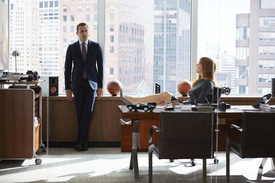 Still of Gabriel Macht and Sarah Rafferty in Suits (2011)