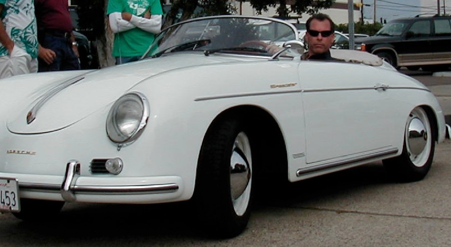 Mark Maine in a Porsche on the set of The Month of August
