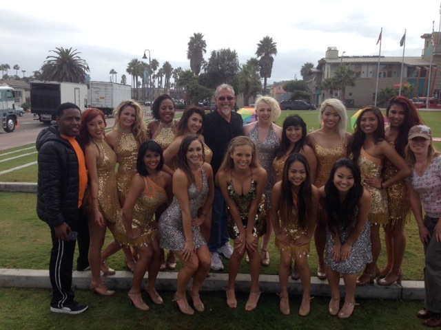 Choreographer Tony Michaels, 13 FlashMob Dancers, Kailyn Voris as Kaily, Costume Designer Marianne Parker and Director Mark Maine on the set of Fearless for the FlashMob dance performance at the Promenade of the Imperial Beach Pier.