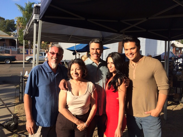 Mark Maine, Virginia Montero, Marco Rodriguez, Antoinette Kalaj & Michael Copon on the set of Abuela's House in La Migra.